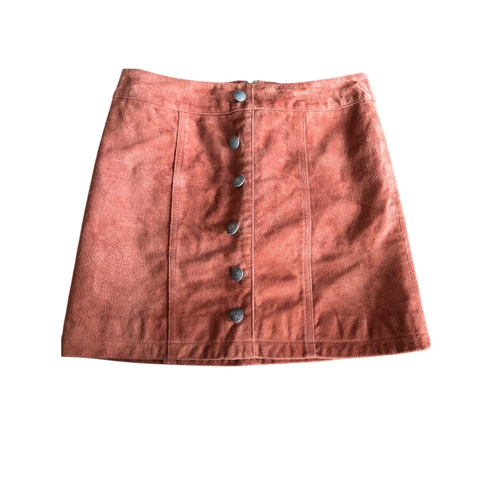 Gianni Bini Rust Suede Button-Front A-Line Mini Skirt 70s Boho size XS